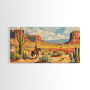 Cowboy in Desert Valley, Framed Canvas Print for Rustic Living Room Decor, Western Art for Home and Bedroom Decoration