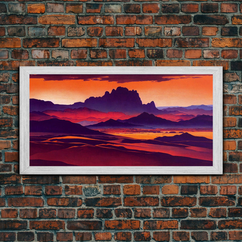 Arizona Desert Landscape at Sunset, Vaporwave Style Landscape, Cool Office Art, Ready To Hang Framed Canvas Print, Oversize Wall Art