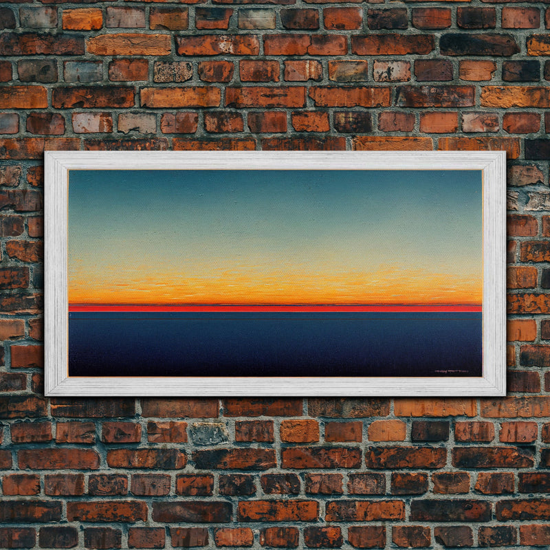 Beautiful Art deco style watercolor sunset, framed canvas print, ready to hang framed wall art