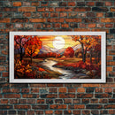 Fall Centerpiece Landscape Painting Canvas Print, Stained Glass Style Art, Stained Glass Wall Art, Autumn Decor, Rustic Fall Art, Fall Decor