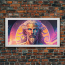 Norse God Freyr, Framed Canvas Print, Vaporwave Style Norse Mythology Art, Retro Vibes