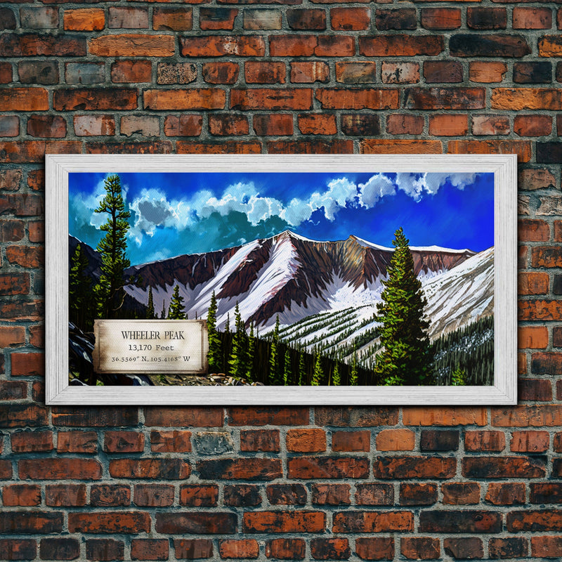 Wheeler Peak, Travel Poster Wall Art, Framed Canvas Print, American Mountains, Mountain Landscape Painting, Mountains of New Mexico