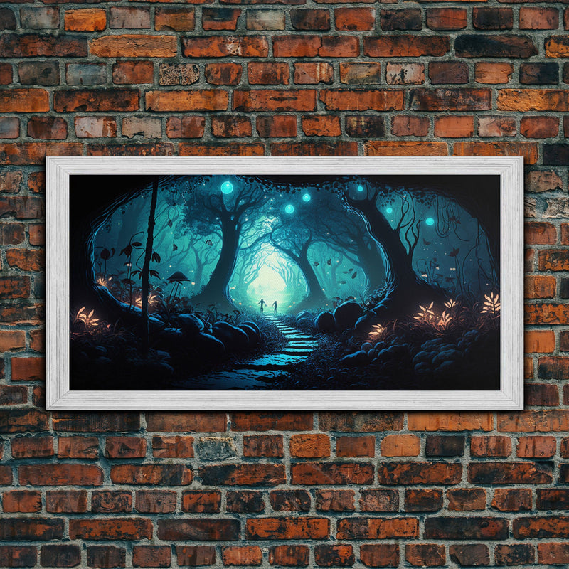 Beautiful Fantasy Art, Framed Canvas Print, Moonlit Forest Floor Fantasy Concept Art