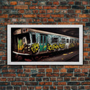 Graffiti Subway Car - Cool Wall Art -Framed Canvas Print - Unique Wall Decor - Framed Art - Train Car With Graffiti