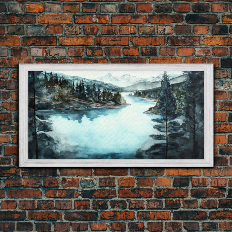 Blue Lake Art | Framed Canvas Print | Blue Lake Painting | Lake House Decor | Guest Room Landscape Painting | Crater Lake Painting