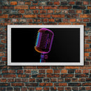 Neon Lights Retro Microphone Wall Decor, Mic Wall Art, Minimalist Art, Panoramic Wall Decor, Canvas Print, Wall Art, Framed Canvas Art