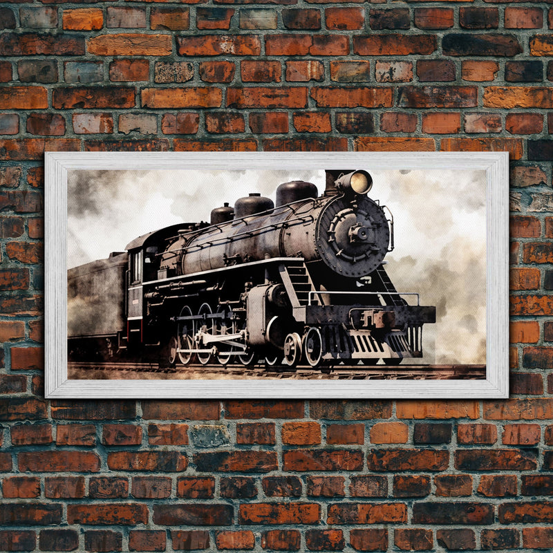 Black Steam Train Wall Art, Locomotive Wall Decor, Retro Train Wall Art, Panoramic Wall Decor, Canvas Print, Wall Art, Framed Canvas Art