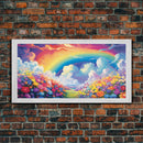 Rainbow Wall Decor, Spring Meadow Print, Wildflower Meadow, Panoramic Art, Wall Art, Canvas Art, Landscape Art, Nursery Wall Art, Kids Art