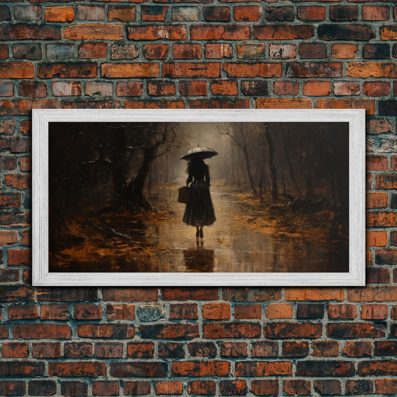 Witch Walking In The Rain, Witch Print, Framed Canvas or Poster, Victorian Oil Painting, Dark Academia, Witchcraft Decor, Witchy Art