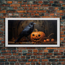 Spooky Crow Print, The Raven and The Jack O Lantern, Halloween Wall Art, Victorian Oil Painting, Dark Academia, Goth Art