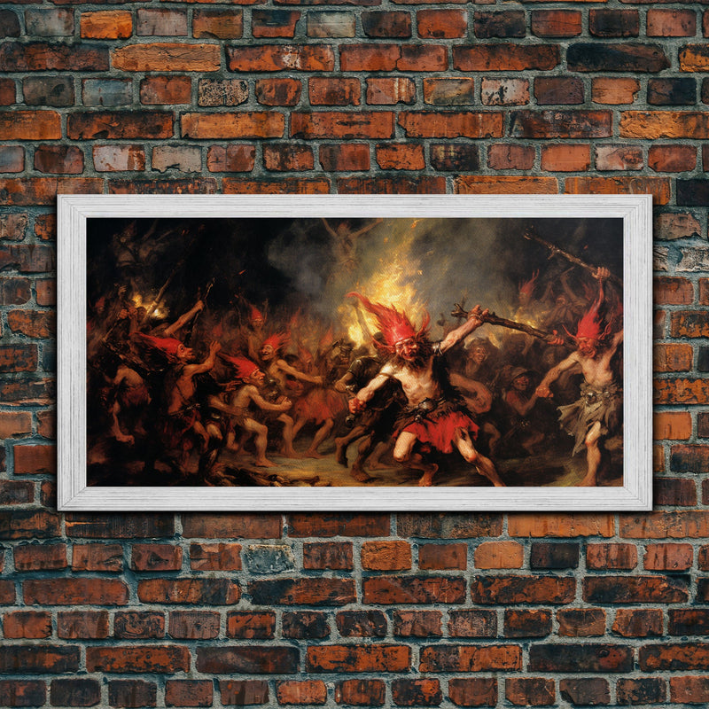 A Scene From Hell, Demonic Art, Framed Canvas Print, Halloween Decor, Halloween Art Print, Gothic Victorian Oil Painting