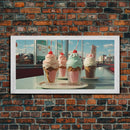 Ice Cream Shop Decor, Framed Canvas Print, Cute Nursery Decor, Retro Ice Cream Parlor Wall Art