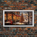 Retro 50s Diner Decorated For Christmas, Framed Canvas Print, Christmas Wall Art, Christmas Decor, Mom Christmas Gift, Christmas Village