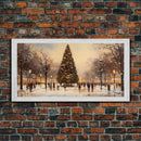 Cute Christmas Village Art, Christmas Decor, Framed Canvas Print, Holiday Painting, Seasonal Decor, Christmas Tree Art Christmas Centerpiece