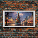 Christmas Decor Handmade, Framed Canvas Print, Beautiful Winter Wonderland Christmas Village, Christmas Tree Art