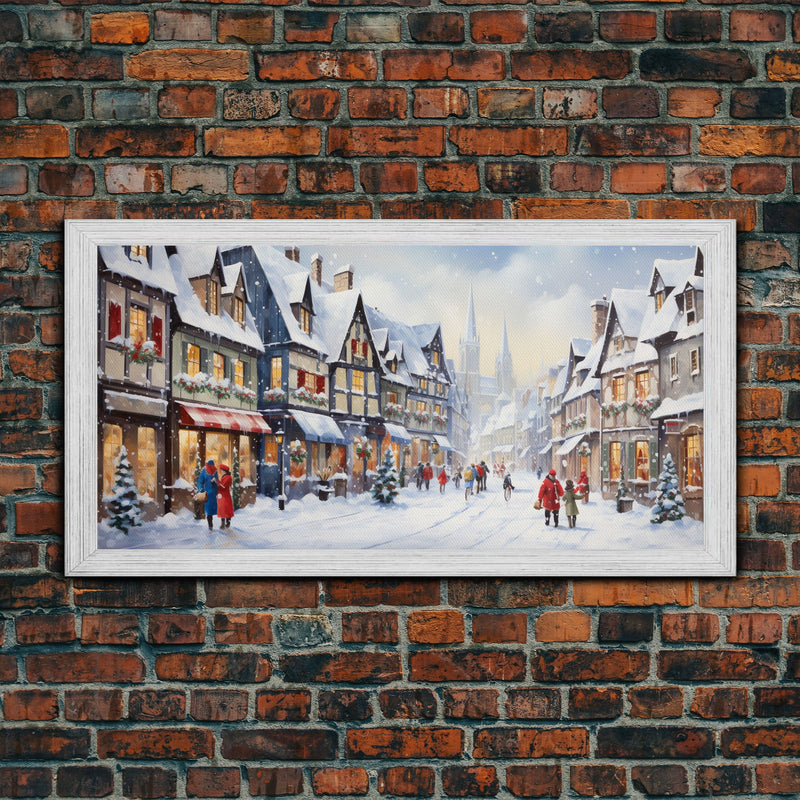 Winter Wonderland - Quaint European Village at Christmas Time - Framed Canvas Print - Christmas Decor