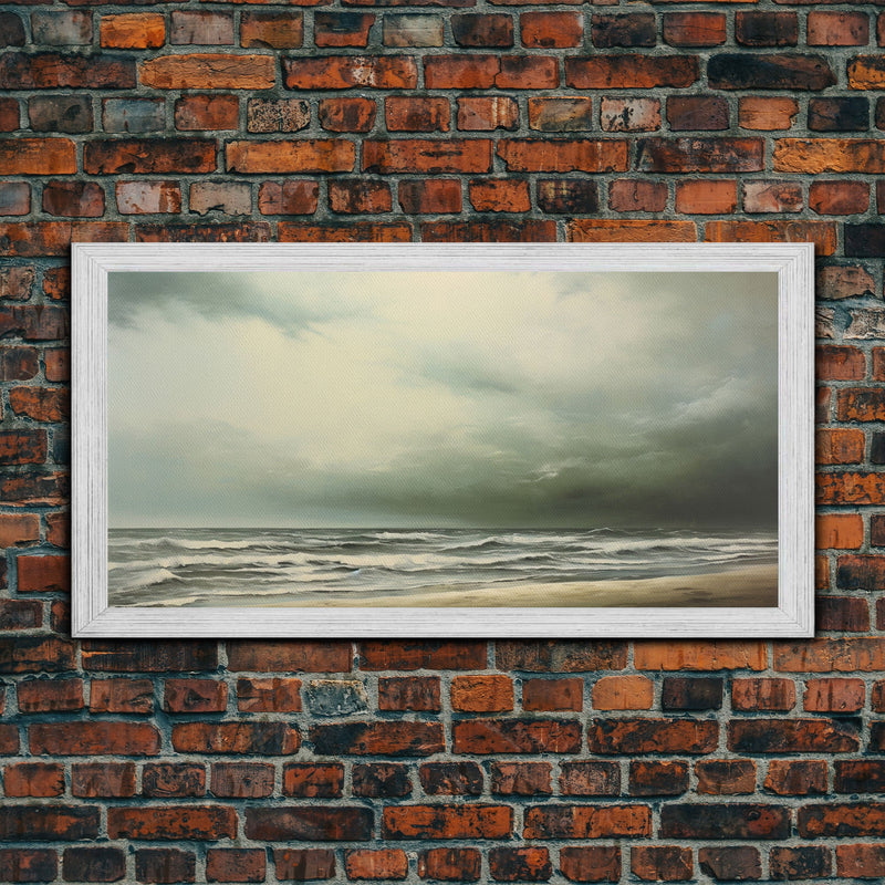 Beach Wall Art, Framed Canvas Print, Newport Beach Art, Beach House Decor, Drab and Moody / Subdued Wall Art, A Stormy Day