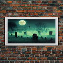 Halloween Cemetery At Night, Full Moon, Spooky Creepy Graveyard, ready to hang canvas print wall art