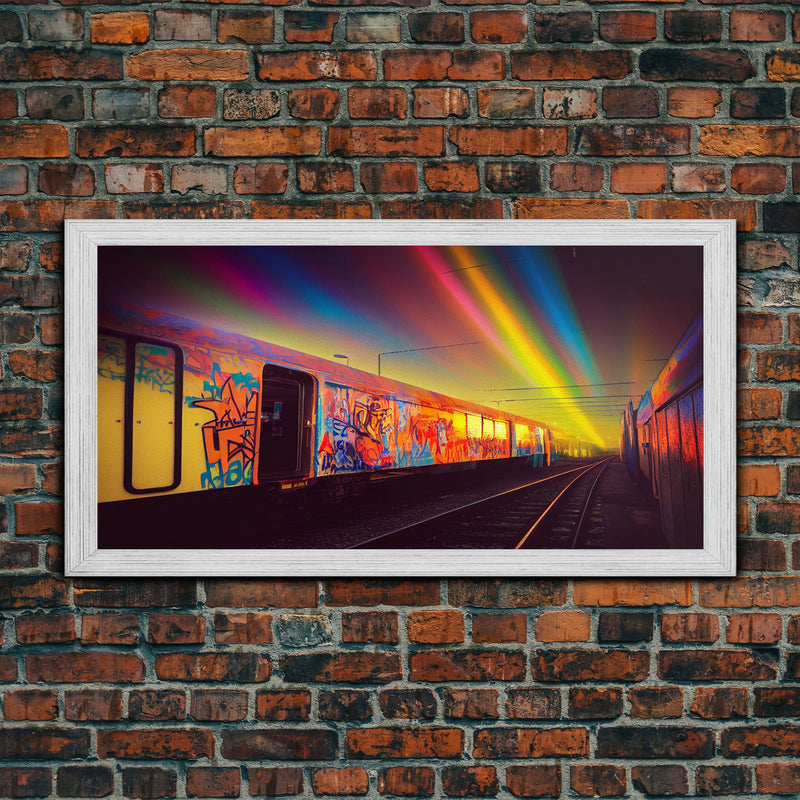 Box car graffiti art, wall decor, train box car, ready to hang canvas print wall art, rainbow train wall art