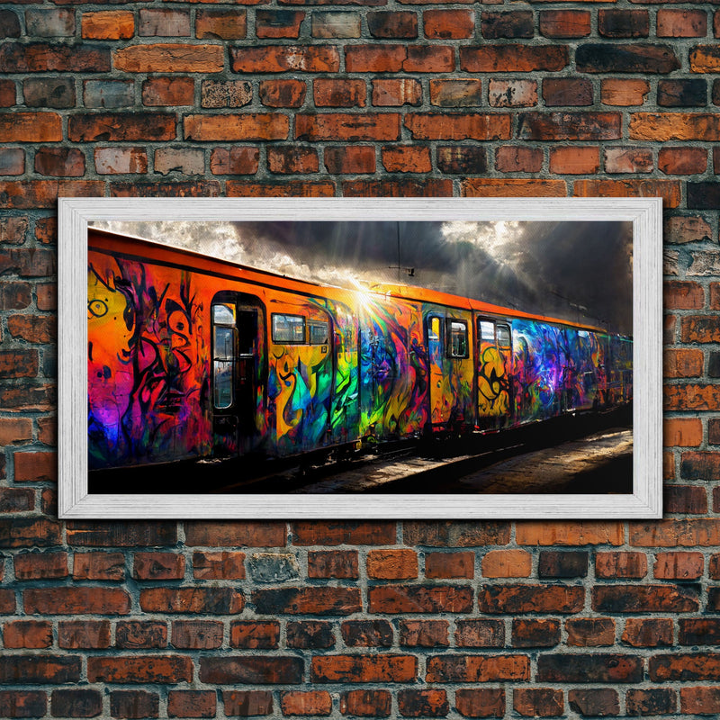 Box car graffiti art, wall decor, train box car, ready to hang canvas print wall art, rainbow train wall art