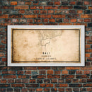 Vintage Bali Indonesia City Map Wall Art Canvas Print, Distressed Style Bali Map, Framed Wall Art, Cool Bali Travel Wall Art, Office Art