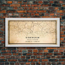 Birmingham UK map print poster or framed canvas, England map print poster canvas, UK city map print poster canvas, Vintage Travel Art