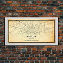 Vintage Style Moscow City Map Wall Art Canvas Print, Distressed Moscow Russia Map, Framed Wall Art, Cool Moscow Travel Wall Art, Office Art