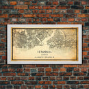 Vintage Istanbul City Map Wall Art Canvas Print, Distressed Istanbul Map, Framed Wall Art, Cool Istanbul Turkey Travel Wall Art, Office Art