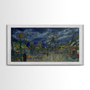 Spooky Haunted Carnival, Framed Canvas Print, Starry Night Inspired Spooky Season Wall Art, Halloween Prop