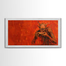 Scary Demon Having a Hot Dog, must be a baseball fan. Funny Halloween Wall Art Framed Canvas Print