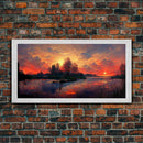 Lake Sunset Oil Painting On Canvas, Canvas Print, Ready to hang gallery wrapped nature canvas print, Lake Art, lake life oil painting style