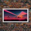 Cyberpunk lake art, city canvas, video game concept art, living room wall art, dystopian art, outrun city at sunset, man cave canvas print