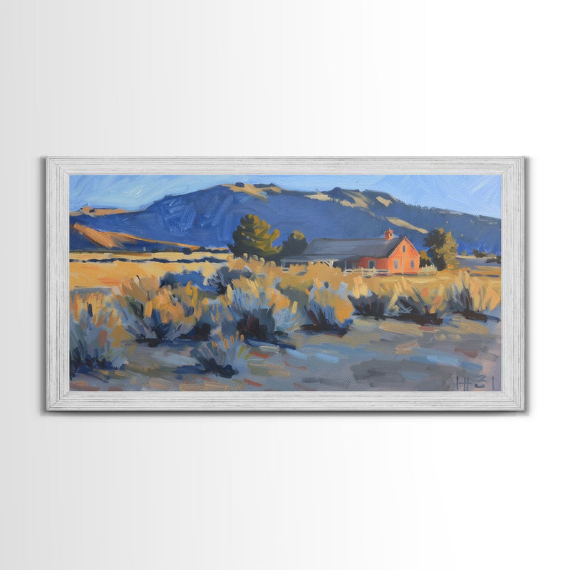 Rustic Cabin in Open Field, Framed Canvas Print, Ideal for Living Room Art, Country Style Home Decor, Cozy Bedroom Wall Art