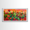 Bright Desert Flowers and Cacti with Mountains, Vibrant Framed Canvas Print for Home, Boho Wall Art, Nature Lover's Decor