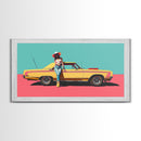 Bold Cowgirl Posing with Yellow Car, Pop Art Framed Canvas Print for Living Room, Ideal Bedroom Wall Art, Unique Home Decor
