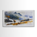 Majestic Elk in Snowy Mountain Scene, Beautiful Framed Canvas Print,for Living Room Art Rustic Bedroom Decor Nature Wall Art, Wildlife Scene