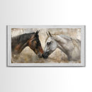 Spotted and Dark Horses, Framed Canvas Print for Rustic Living Room Decor, Equine Art for Home and Bedroom Decoration