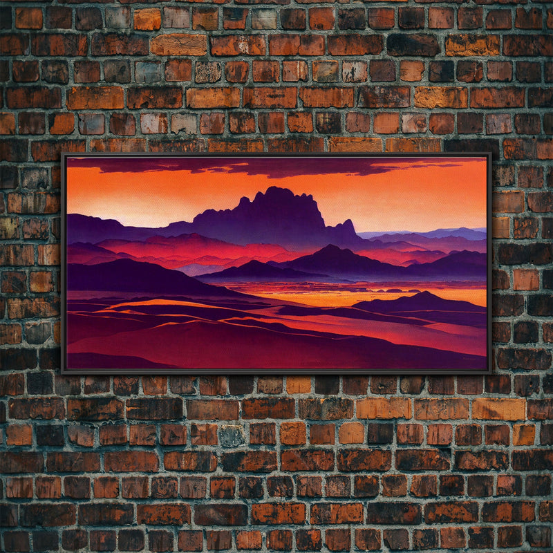 Arizona Desert Landscape at Sunset, Vaporwave Style Landscape, Cool Office Art, Ready To Hang Framed Canvas Print, Oversize Wall Art