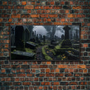 Moss Covered Cemetary, Haunted Graveyard Photography, Halloween Decor, Framed Canvas Print, Halloween Wall Art