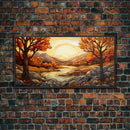 Fall Centerpiece Landscape Painting Canvas Print, Stained Glass Style Art, Stained Glass Wall Art, Autumn Decor, Rustic Fall Art, Fall Decor