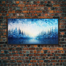 A Winter Scene, Framed Canvas Print, Mosaic Style Painting Print, Stained Glass Style Art, Above Mantle Art, Living Room Decor