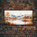 Panoramic Gold Brown Mountain Valley Watercolor Art Print On Canvas, Misty Rolling Hills Landscape Painting, Extra Large  Wall Art