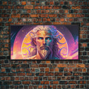 Norse God Freyr, Framed Canvas Print, Vaporwave Style Norse Mythology Art, Retro Vibes
