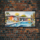 Architecture Art, Midcentury Modern, House Portrait, Watercolor House, Panoramic Art, Wall Art, Canvas Art, Landscape Art, Realtor Gift