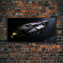 The Frigate, Cool Scifi Wall Art, Scifi Art, Framed Canvas Print, Gull Wing Space Ship, Unique Art, Alien Wall Art