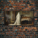 Sheet Ghost Wall Art, Framed Canvas Print, halloween decor, Halloween wall art,  ghost print, dark academia, victorian oil painting