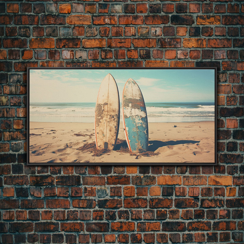 Abandoned Surfboards On Miami Beaches In the 1980s - Framed Canvas Print - Photography Print - Vaporwave Aesthetic Wall Art