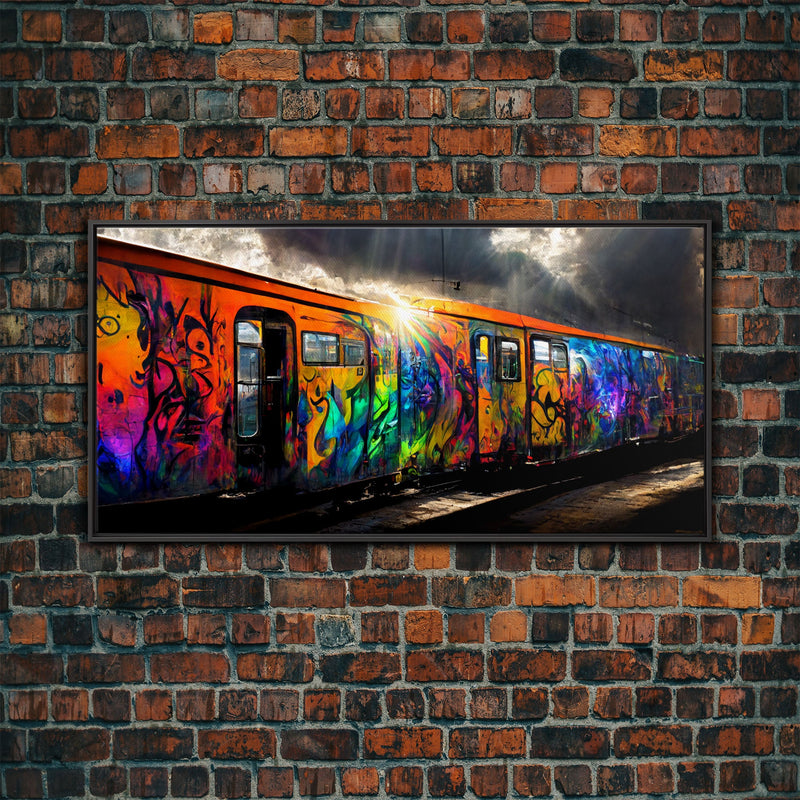 Box car graffiti art, wall decor, train box car, ready to hang canvas print wall art, rainbow train wall art