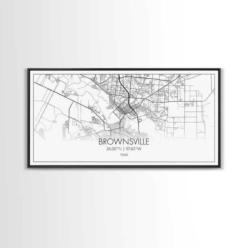 Brownsville Street Map, Texas Map, Map Print, Modern Art, Wall Art, Canvas Art, Realtor Closing Gift, Wall DÃ©cor Over The Bed, Couples Gift