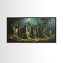 The Haunted Grave Yard, Spooky Season Framed Canvas Print, Halloween Decor, Spooky Vibes, Dark Academia Wall Art